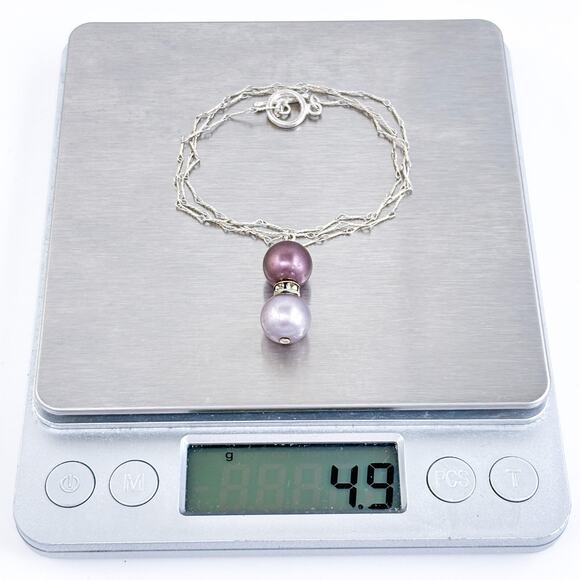 Vintage Sterling Silver 925 Purple Pearl and Cubic Zirconia Pendant Necklace 18" - Picture 6 of 6